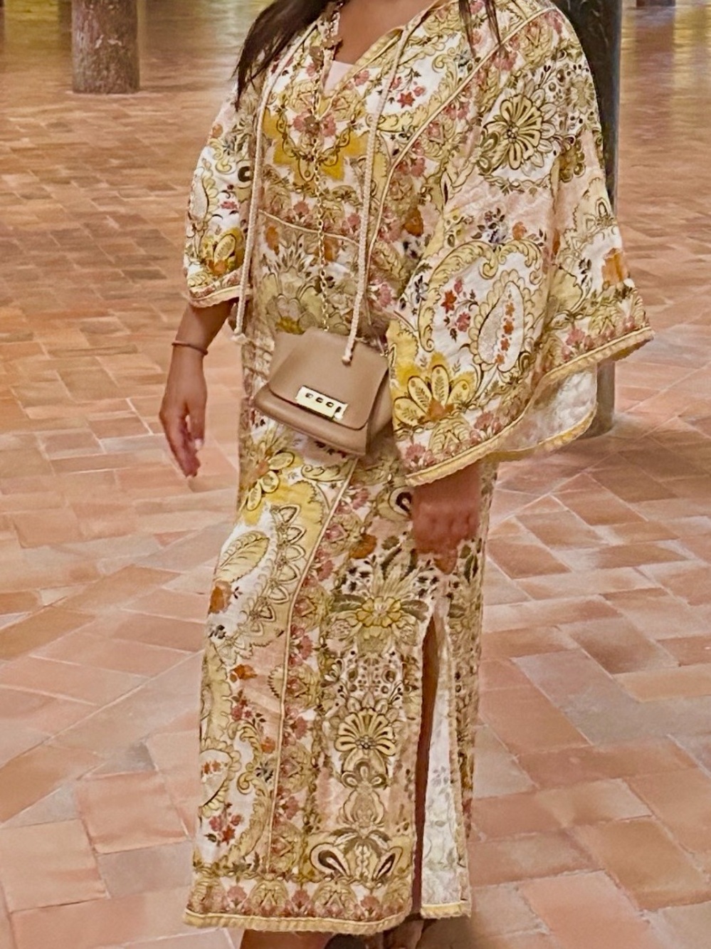 Zimmermann Linen Floral Maxi Kaftan in Yellow and Pink
